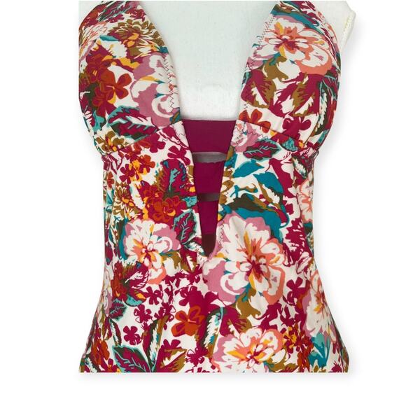 Mossimo Floral One Piece Halter Deep V-neck Open Back - Size M - Picture 4 of 5